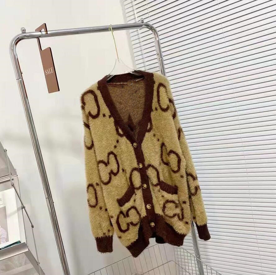 

Designer Brand Women Sweaters Cardigan Shawl Button V-neck Letter Knit Loose Lady Sweater Jacket Autumn Winter Oversized Jumper, White