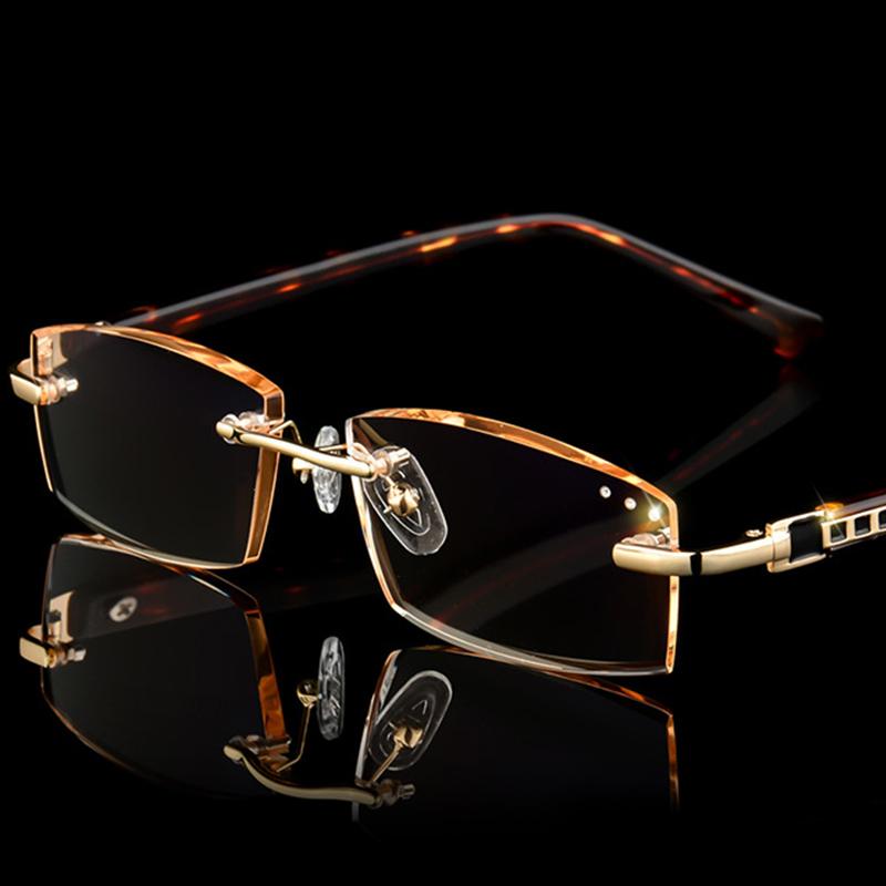 

Sunglasses Fashion Luxury Designer Reading Glasses Rimless Diamond Cutting Frame Square Reader Men Women Presbyopia Anti-blue Light