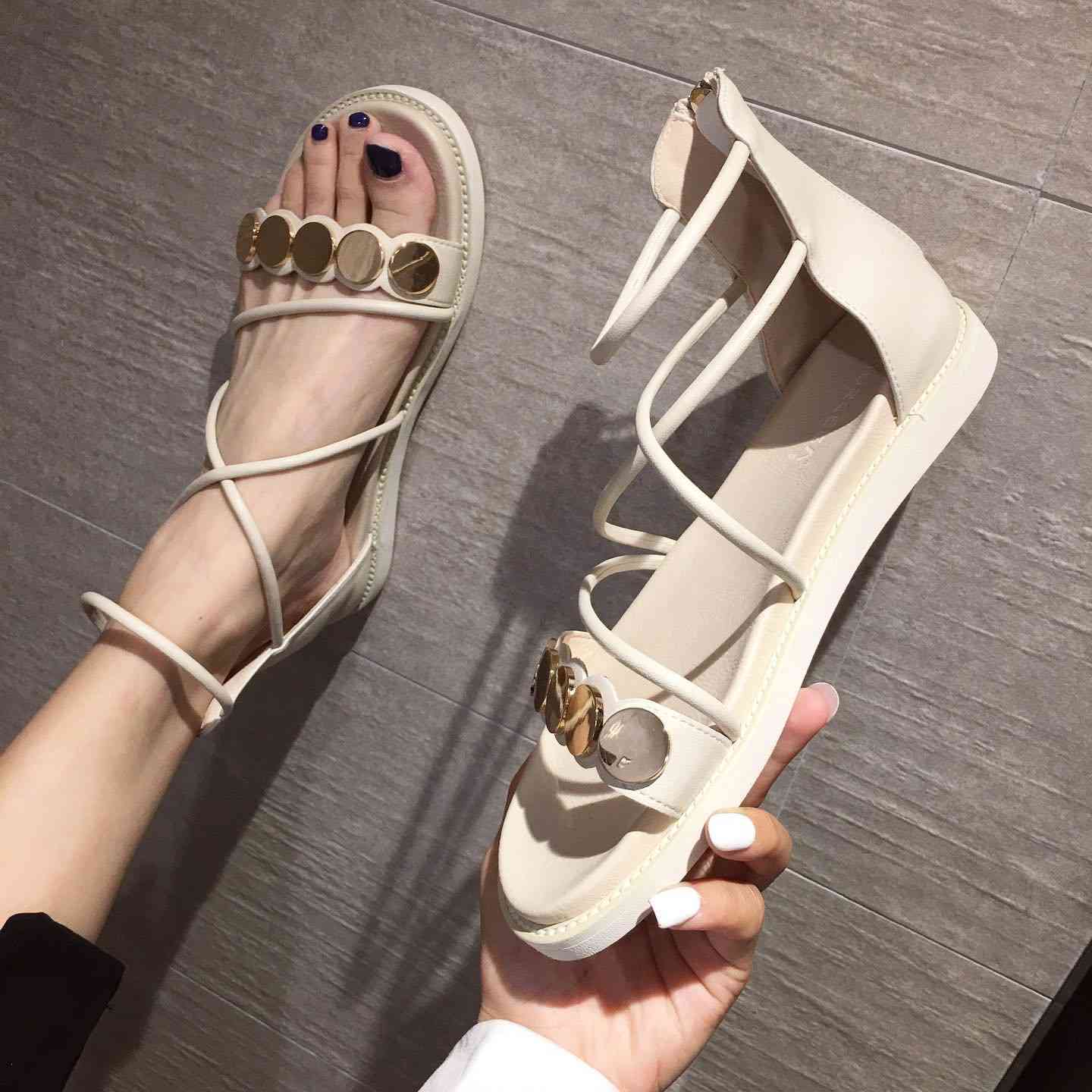 

open Roman Slippers toe 8500-1 flat shoes sandals women's DZQ5, 1# shoe box