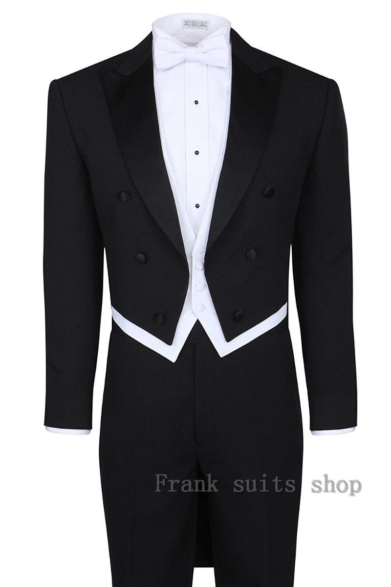

Men's Suits & Blazers Custom Made Black Groom Tailcoat Pant Suit Peaked Lapel Long Tail Men Wedding Bridegroom Groomsmen Tuxedo, As picture