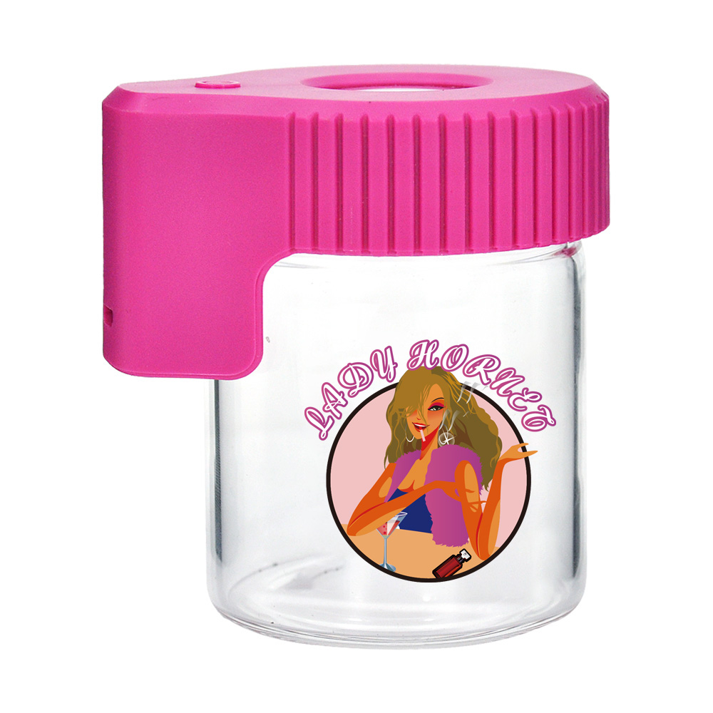 

Lady HORNET Pink LED Air Tight Magnifying Plastic Glass Storage Stash Jar Viewing Container 155ML Vacuum Pill Box Case Bottle