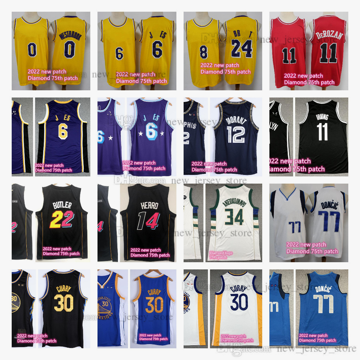 

2022 New Diamond 75th City Basketball 12 Ja Morant Jerseys 6 LeBron 0 Westbrook James 11 Demar Kyrie DeRozan Irving 14 Tyler Jimmy Herro Butler 30 Stephen Doncic Curry, Same as picture