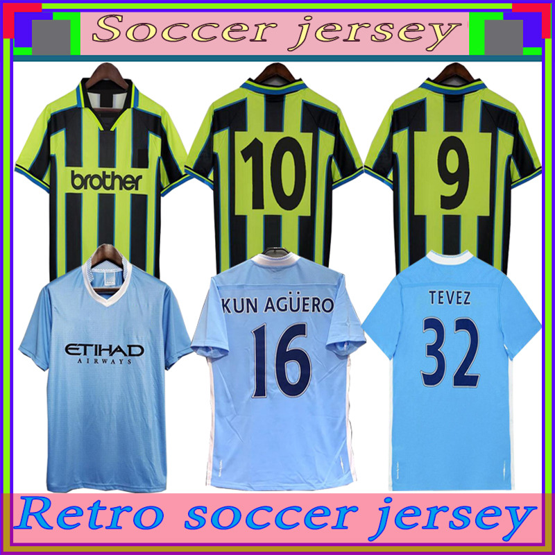 

98 99 Retro Mens 3rd Soccer Jersey 11 12 KUN AGUERO SILVA TEVEZ TOURE DZEKO DE JONG KOMPANY Home Football Shirt Short Sleeve Uniforms