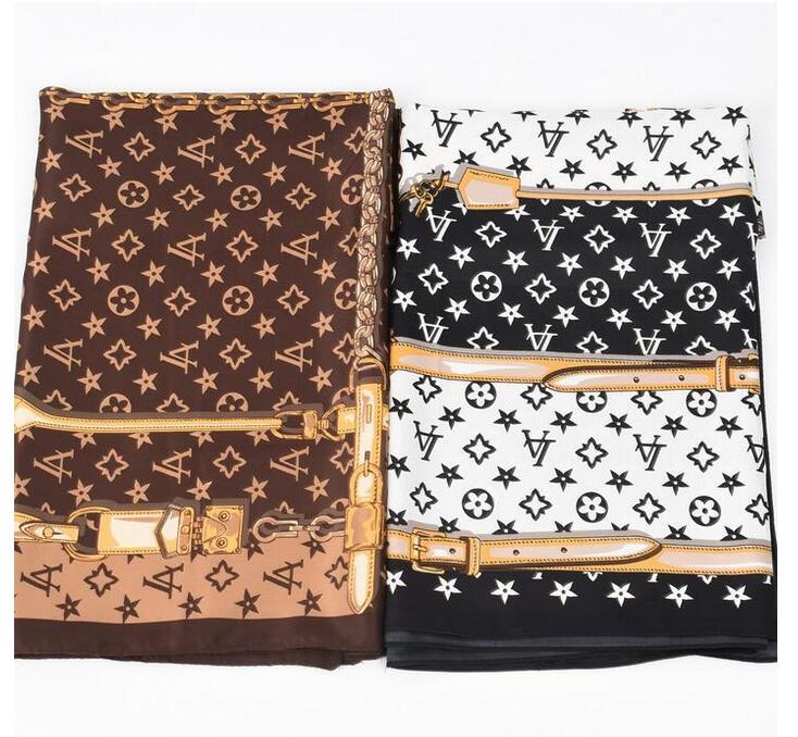

Artwork Design Fashion Brand Classic Simple Letter Design Satin Luxury Square Scarf Outdoor Shawl Silk Turban Beach Wrap Women Flower Scarves 90*90cm 2Colors