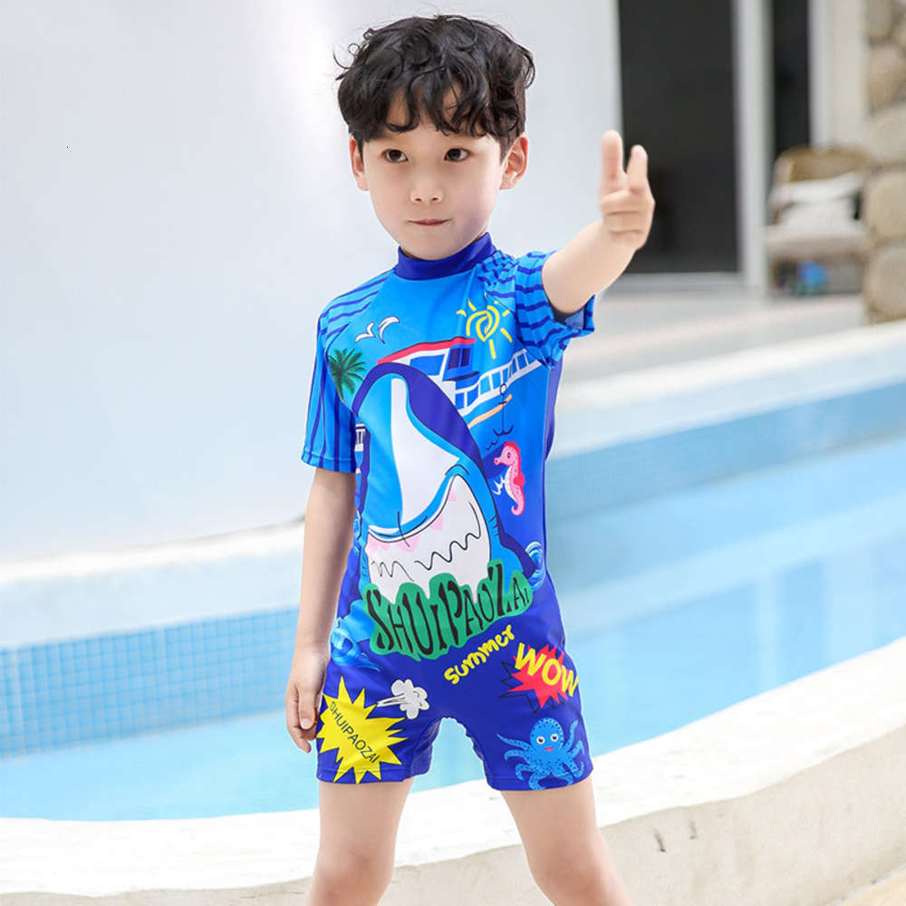 

Children's suit Children's boy's cartoon shark one piece swimsuit with hat, Black