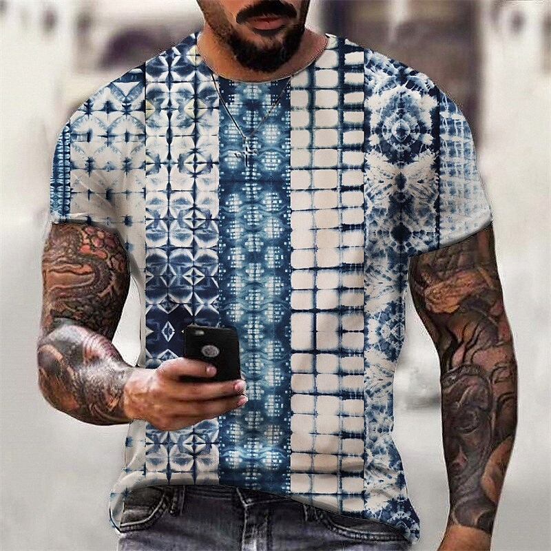 Men's T shirt 3D Print Graphic Tie Dye Crew Neck Daily Sports Print Short Sleeve Tops Casual Classic Designer Big and Tall Blue a4ad#