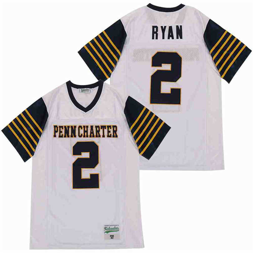 

High School William Penn Charter 2 Matt Ryan Football Jersey Stitched And Embroidery Team Away White Breathable Pure Cotton Quality
