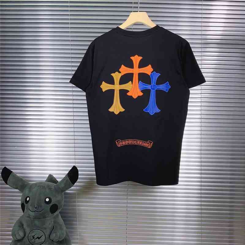 

Color Leather Cross Short Sleeve T-shirt Men's Summer New Loose Ch Croix Red Same Top Women's, White