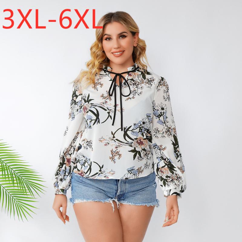 

Women's Blouses & Shirts 2021 Spring Autumn Plus Size Tops For Women Large Blouse Long Sleeve Loose Casual Floral Print Chiffon Shirt 3XL 4X, White