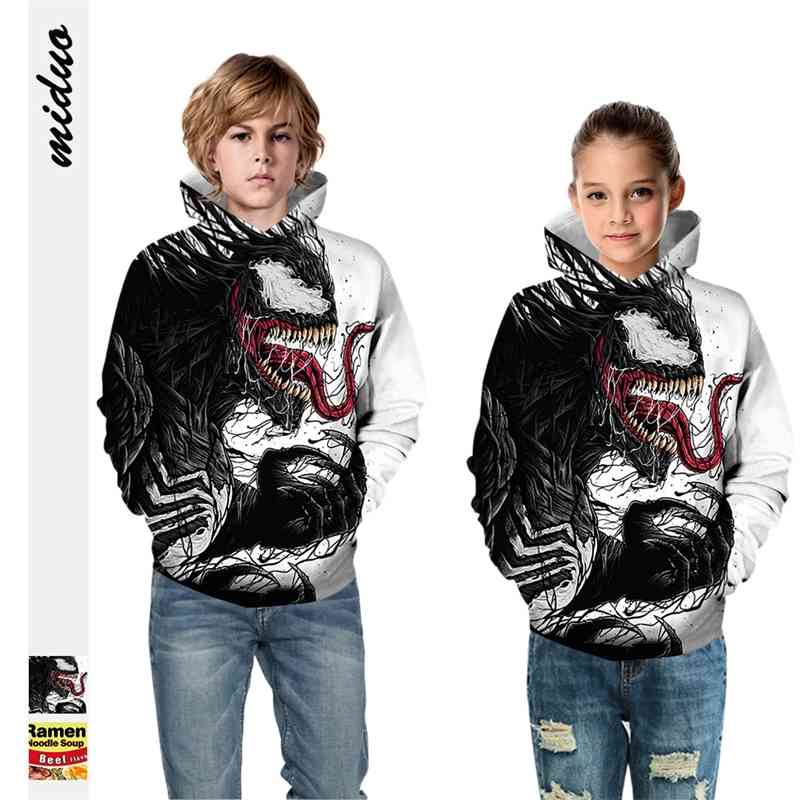 

3D venom digital printing long sleeve Hooded Sweater large size baseball suit children's wear, White