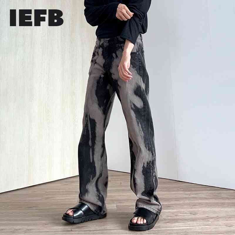 

IEFB Men's Wear Washed Black Grey Jeans Men's Korean Streetwear Trend Loose Straight Denim Pants Tie Dye Long Pants 9Y6579 210524, Wash black