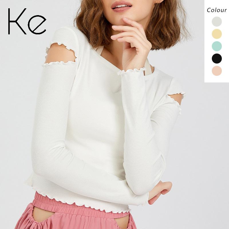 

Gym Clothing KE Autumn Yoga Clothes Women's Top Sexy Slim Slimming Sports Long-sleeved High-waist Fitness T-shirt Running Training, White;black