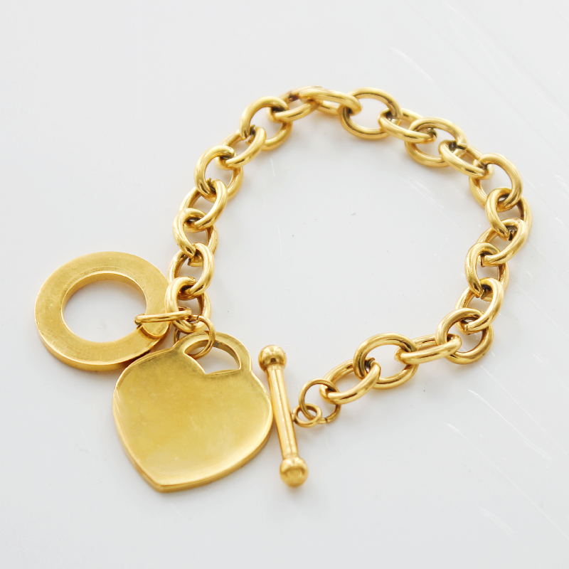 

New Fashion Love Stainless Steel Bracelet Heart Shaped Letter Link Bracelets Personality T-Button Bracelets