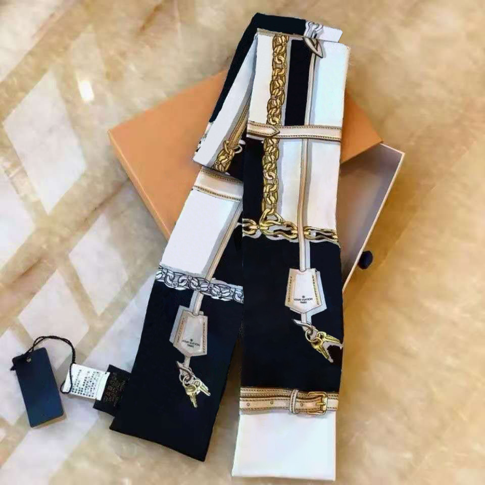 

Womens Silk Cravat Letter Flower Pattern Ladies Girls Headband Ties Headscarf Handbag Decoration Fashion Accessories 2021