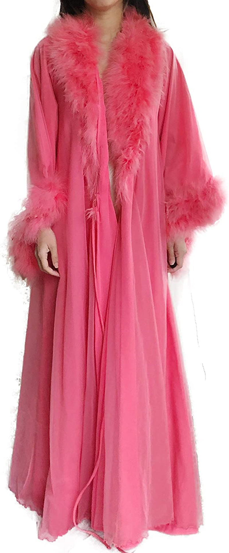 

Chic Feather Evening Dresses Women's Sexy Robes Illusion Fur Trim Boudoir Robe Nightgown Bathrobe Bridal Lingerie Custom Made, Light purple