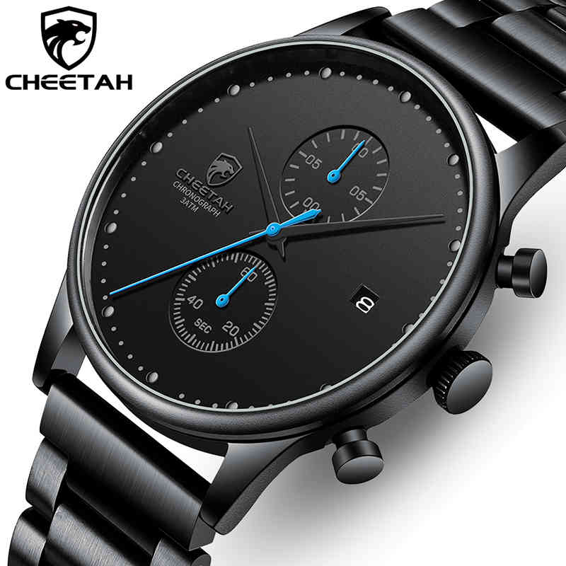 

CHEETAH Watch For Men Top Brand Stainless Steel Waterproof Quartz Mens Watches Chronograph Sports Male Clock Relogio Masculino 210517, Mesh black blue