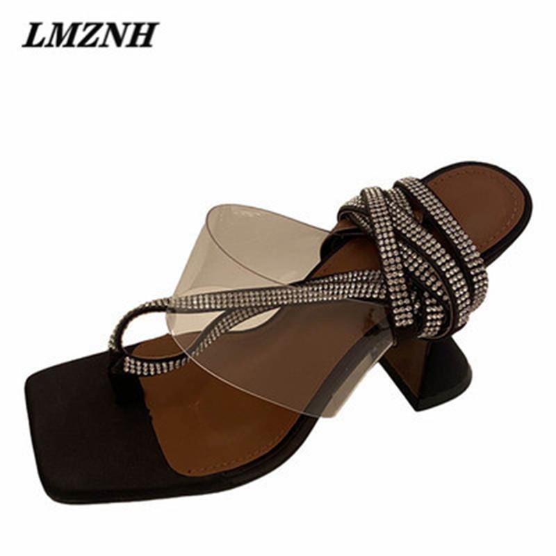 

Sandals LMZNH Summer Fashion Woman 2021 Rhinestone Lace-Up High Quality Designer Shoes Outdoor Party Wedding, Black