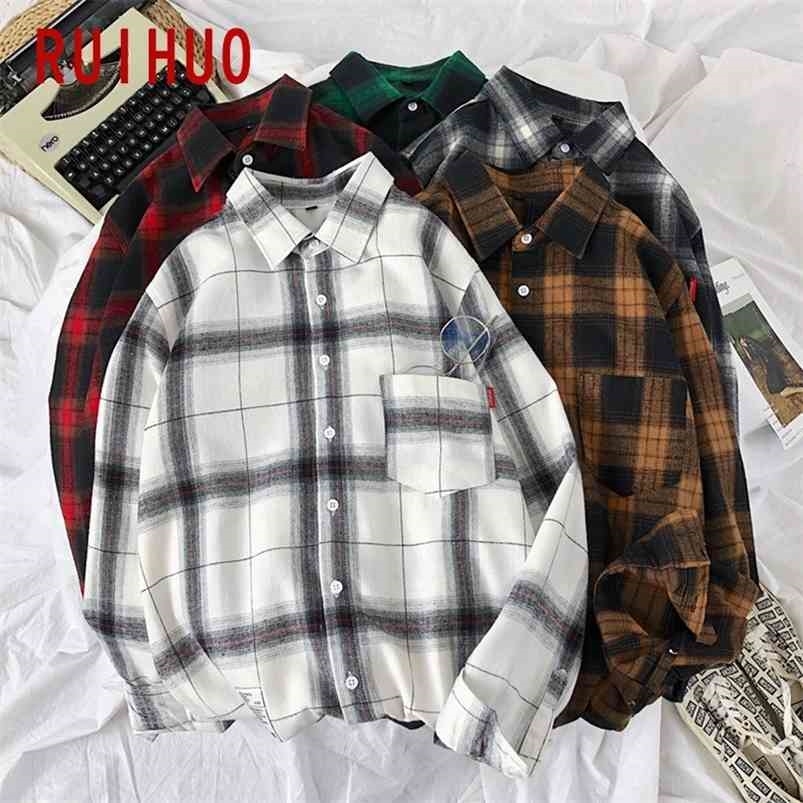 

RUIHUO Long Sleeve Red Black Plaid Shirt Men Slim Fit Cotton Casual Shirts Clothing Fashion Brand M-3XL Spring 210721