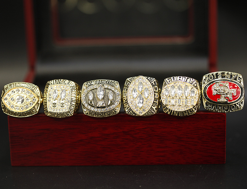 

6PCS set 1981 1984 1988 1989 1994 2012 San Francisco Championship Ring SIZE 11 Souvenir Men Fan Gift Wholesale Drop, Golden;silver