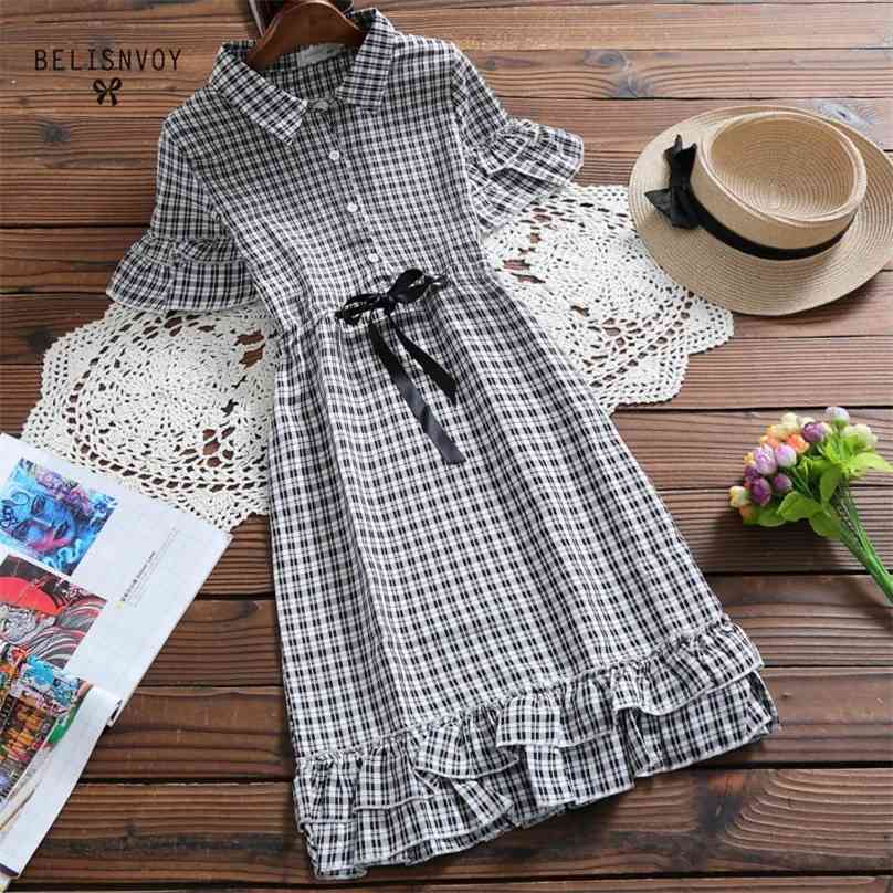 

Preppy Style Sweet Summer Dresses Women Short Sleeve Black Pink Plaid Vintage Elegant Shirt Dress Ruffles Femininos Vestidos 210520