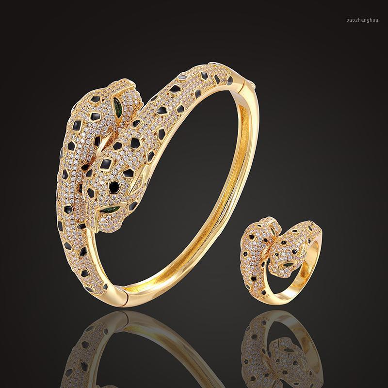 

Earrings & Necklace Theresa Fashion Animal Bangle Bracelet For Women Jewelry Leopard With Black Zircon Micro Pave Pulseira Acce, Silver