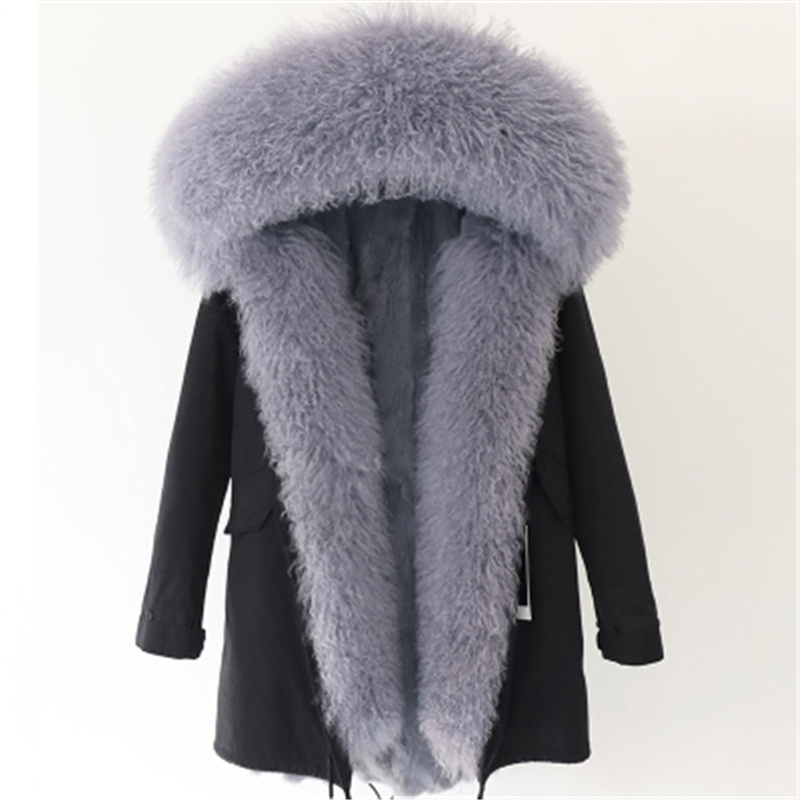 

6 colours grey Mongolia fur trim placket female parkas maomaokong rabbit fur lined black long women parka winter snow coats, Camouflage coat