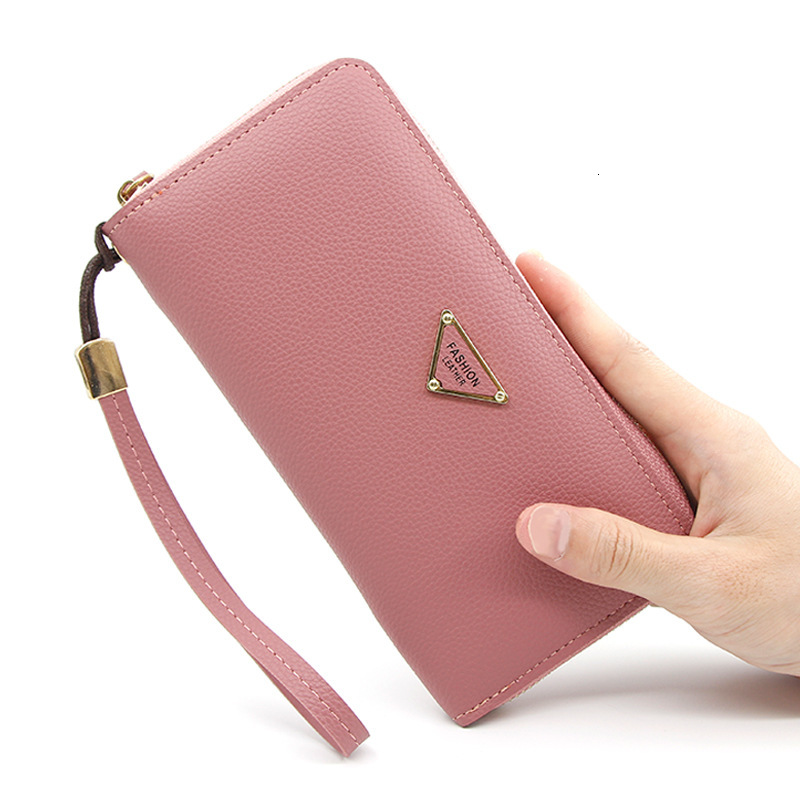 

Wallet Women Long Letter Print Triangle Wristlet Walet Zipper Card Holder Handbag Clutch Bag Female Purse Big Capacity Wholesale, Red;black