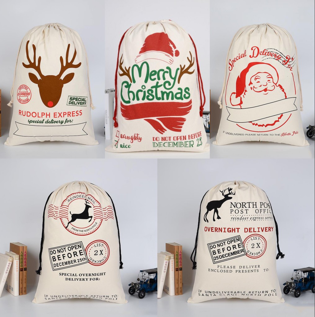 

Lowest Price! 2021 Christmas Santa Sacks Gift Bags Large Organic Heavy Canvas-bag Sack Drawstring Bag With Reindeers DHL Ship