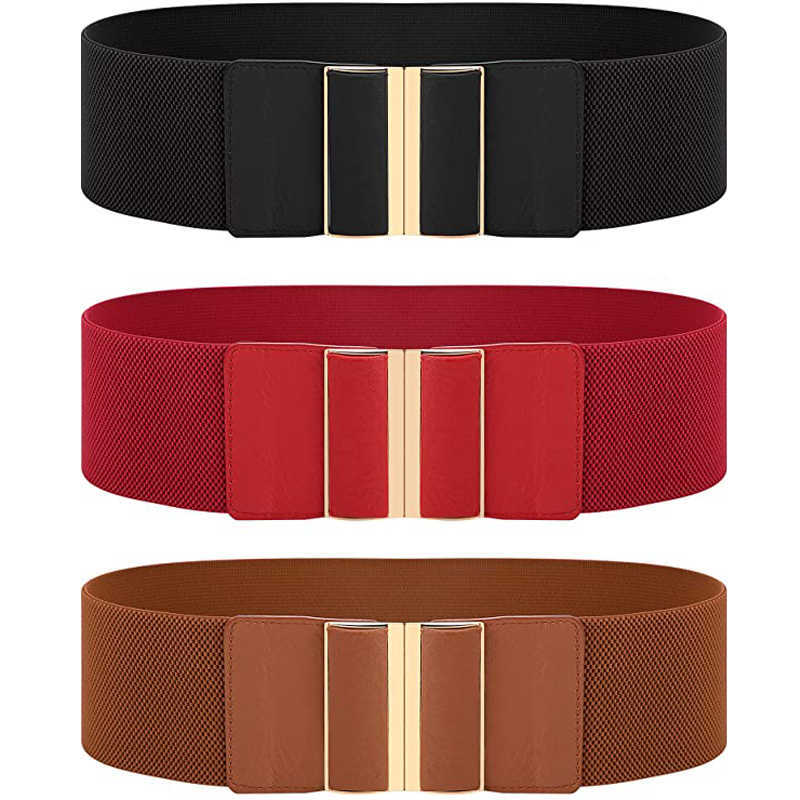 

Women Wide Belt Elastic Cinch Waistband Stretch Dress Ladies 7Colors P0817, Black