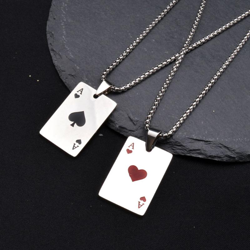 

Chains Men Statement Poker Lucky Ace Of Spades Pendant Necklace Red Black Silver Color Stainless Steel Jewelry Fortune Playing Cards