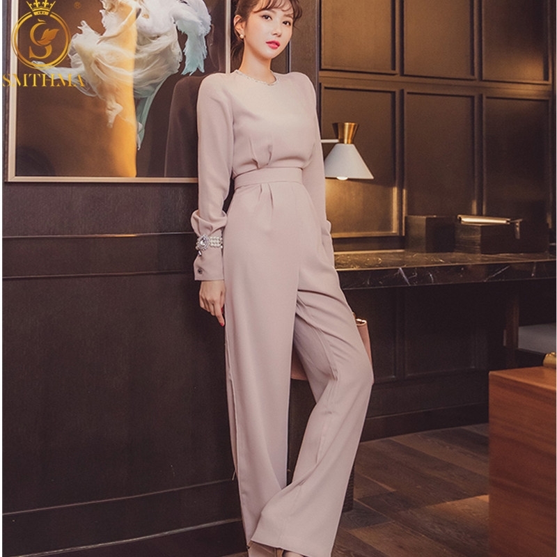 

Office Lady Style Elegant Women Romper Female Overalls Casual Jumpsuit Fashion Shiny Collar High Waist 210520, Beige