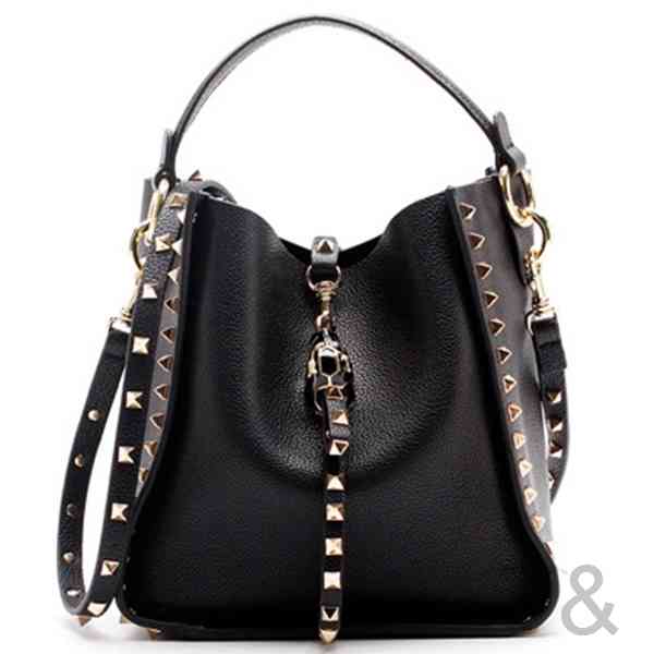 

Genuine Bags Camelia Studded Fashion Cowhide Leather Bucket Rivet Bag Handle Handbag R636