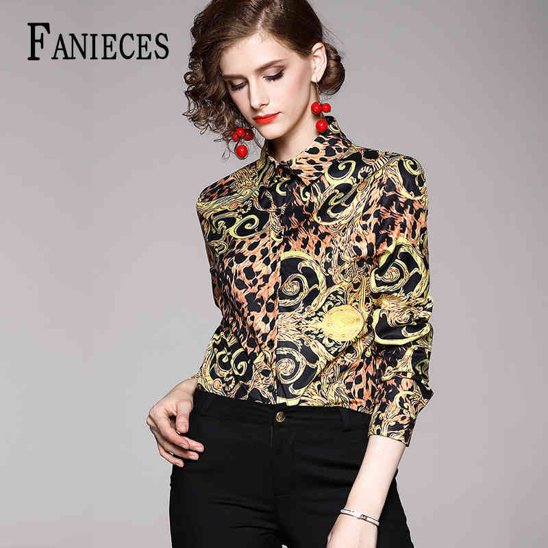 

Women Tops And Blouses High-Quality Runway Shirt ropa mujer Long Sleeve Shirts Print Vintage Blusa Feminina 210520, Gold