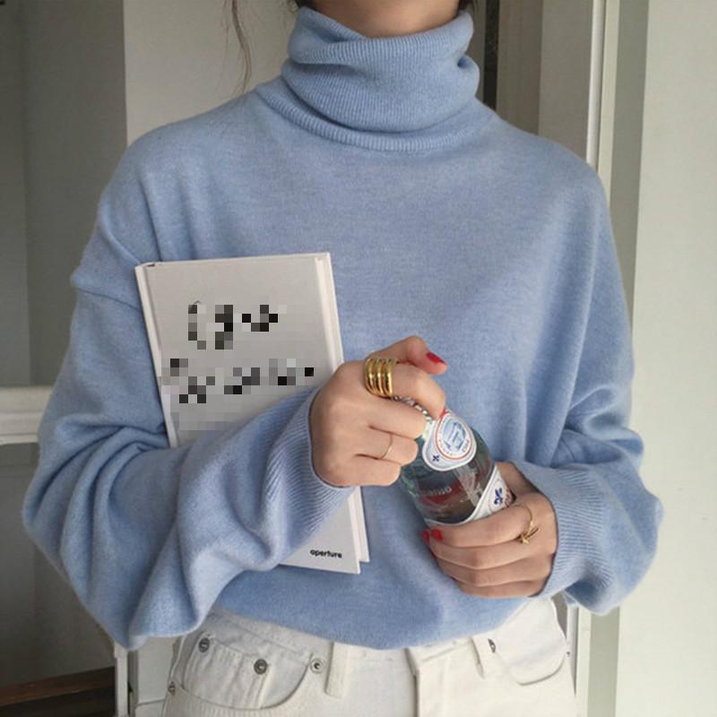 

Women's Sweaters 2021 Autumn Turtleneck Pullovers Sweater Women Solid Casual Long Sleeve Knitted Candy Colors Chic Fashion Tops, Gray