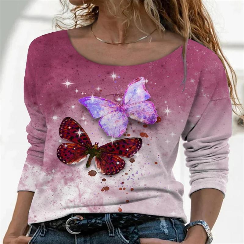 

Gym Clothing Print 3D Shirt For Women Casual Loose Pullover Tunic 2021 Autumn Street Wear Fashion Long Sleeve Midi Top Tee Round Collar, White;black