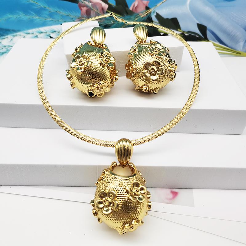 

Earrings & Necklace Drop And Pendant Set Women Flower Pattern 24K Gold Plated Fashion Jewelry Sets High Quality Copper Wedding Party Gifts, Silver