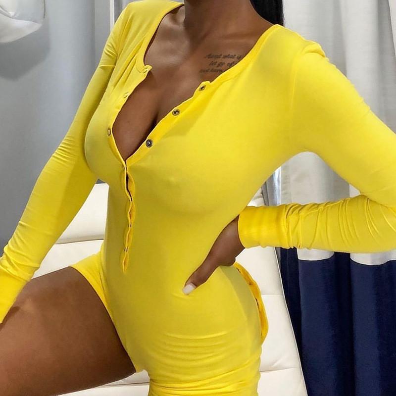 

Women' Jumpsuits & Rompers Homewear Women Long Sleeves Slim Fit Casual Bodycon Jumpsuit Buttons Leotard Pajama Playsuit Female Sleepwear Bo