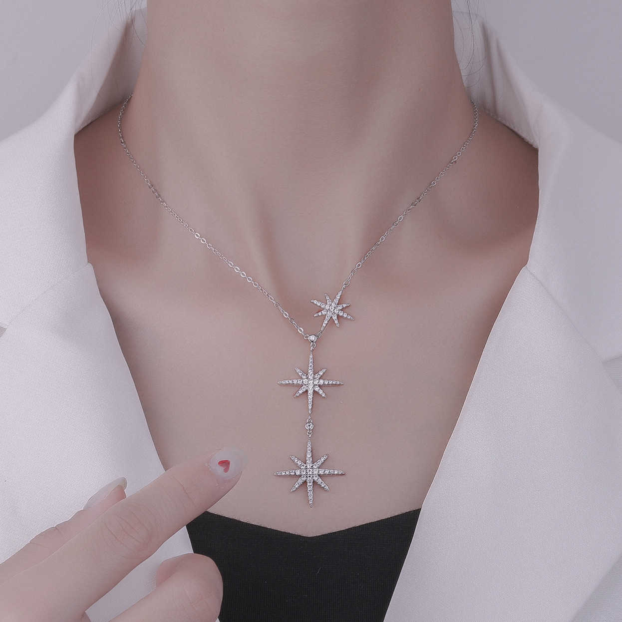 

999 sterling silver eight pointed star necklace women's Korean APM Diamond Star clavicle chain ins net red tide neck chain