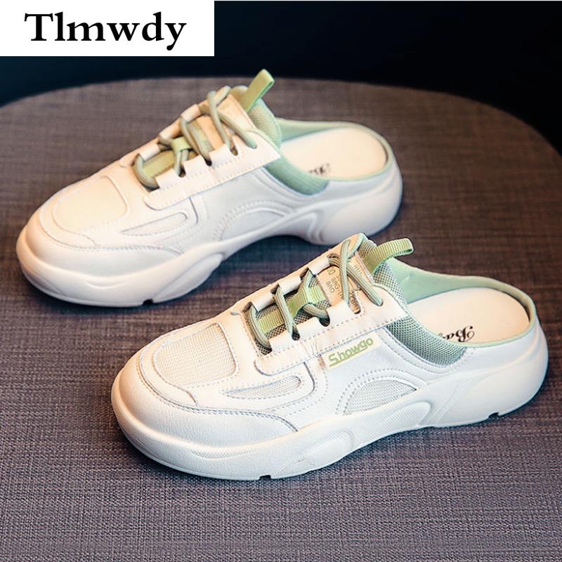 

Slippers 2021 Fashion Women's Shoes Baotou Half Platform Sneakers Summer Color Matching Lace-up Casual, Black