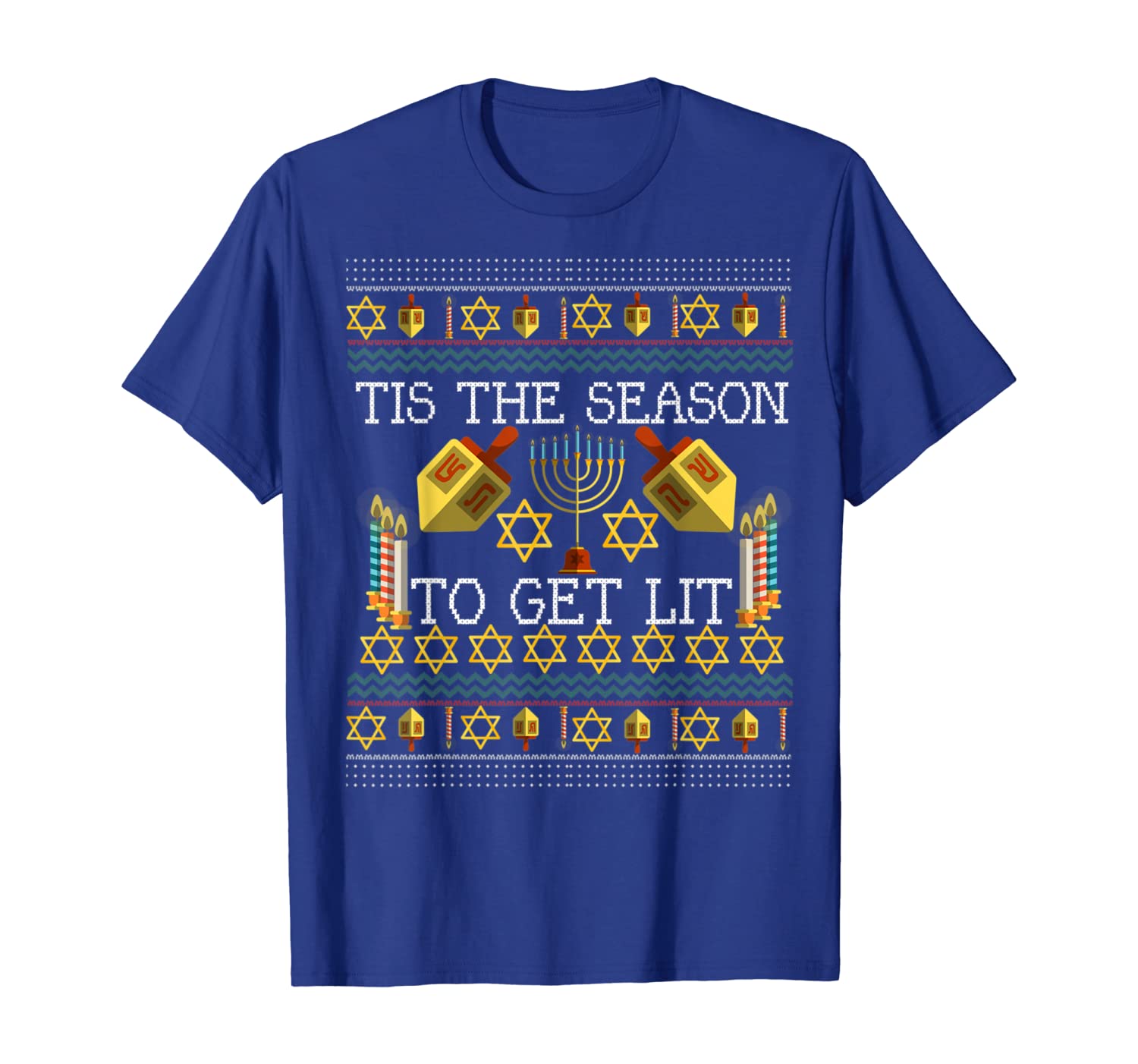 

Funny Tis The Season Hanukkah Menorah Candle Ugly Sweater T-Shirt, White;black