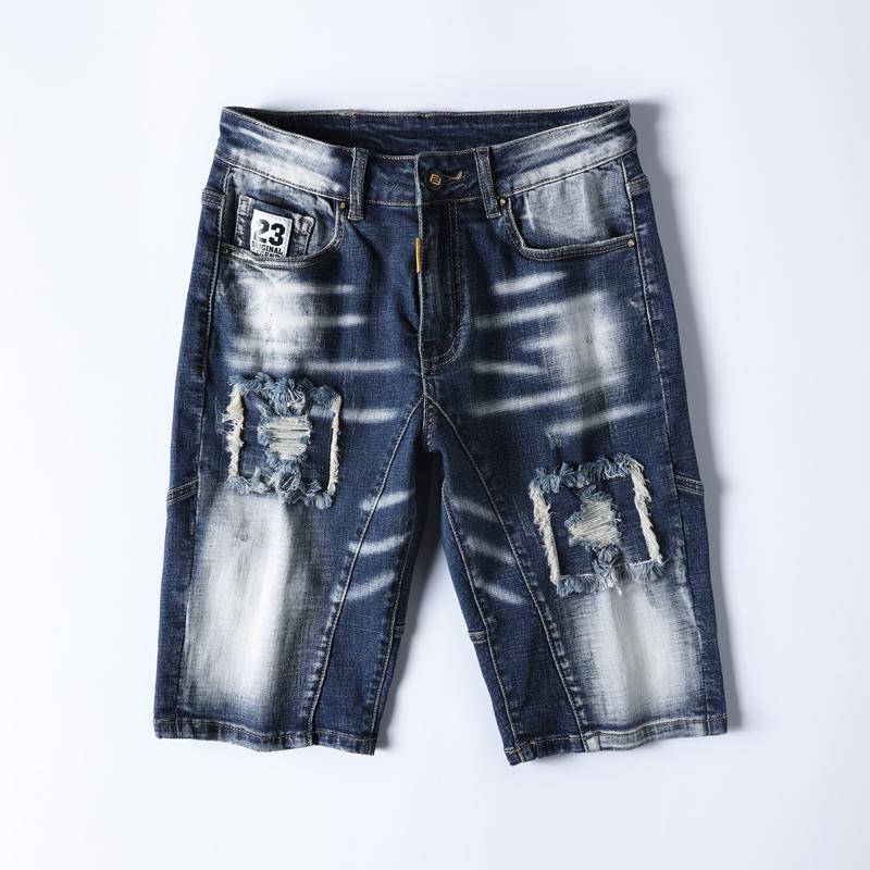 

Summer Style Blue Denim Shorts With Holes Hole High-quality Short Men Men's