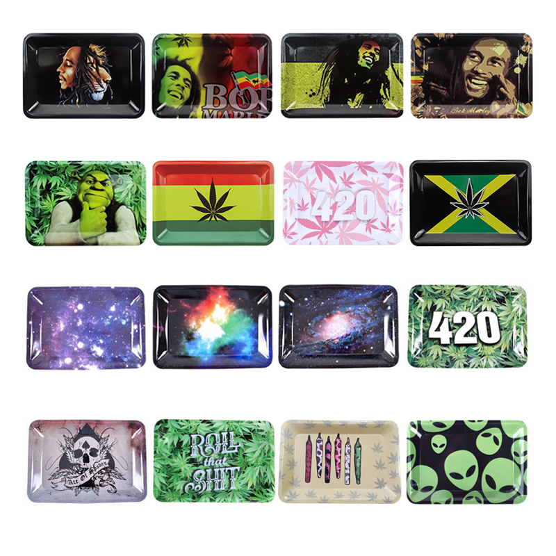 

Multi patterns Metal Rolling Tray small Size 18cm x12.5cm smoking accessories Herb Roll Trays fast delivery