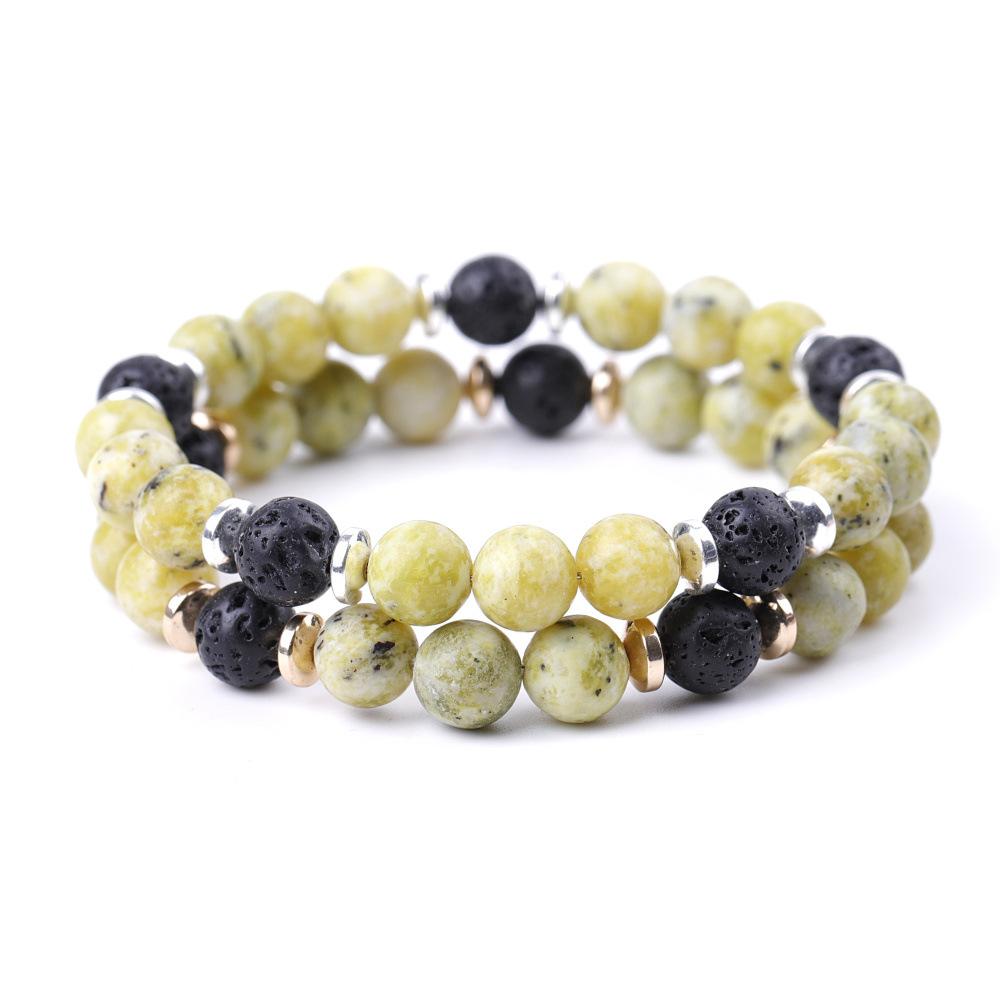 

Lover 8mm Colorful Stone Turquoise Beads Bracelet Women Men Bangle Beaded Buddha Hand Strings Couple, Golden;silver