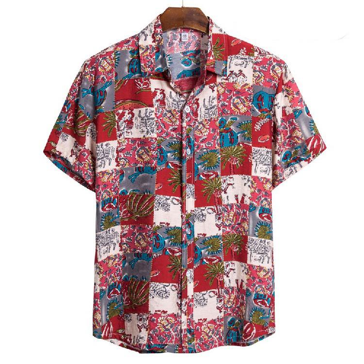 

Men's Casual Shirts 2021 Arrival Men Hawaiian Beach Flower Shirt Single-breasted Printed Short-sleeve Blouses Tops, White;black