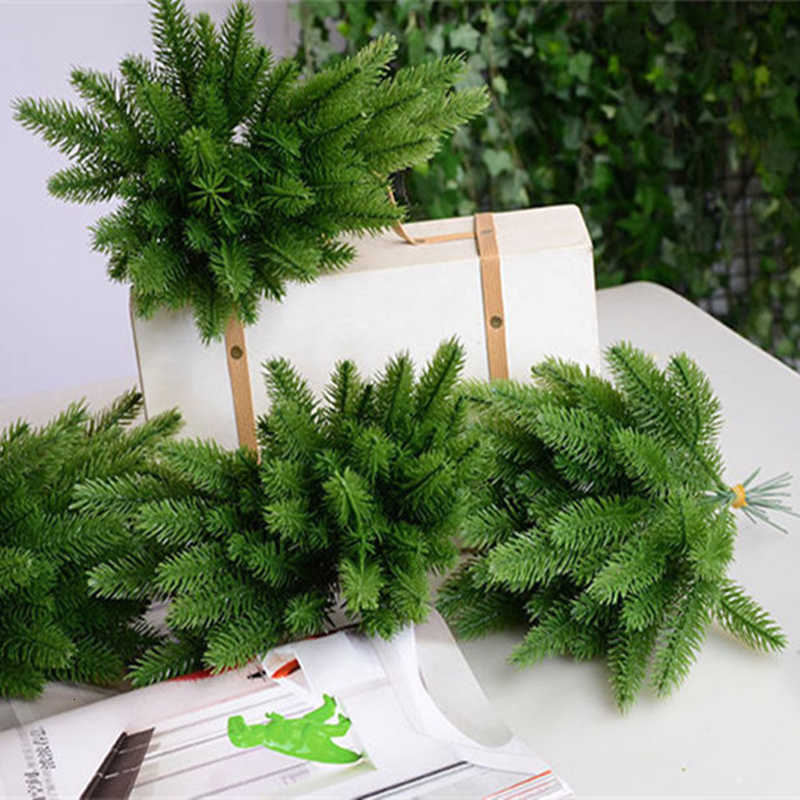 

50Pcs Artificial Pine tree branches plastic pine leaves for Christmas party decoration faux foliage fake flower DIY craft wreath T191123, Green