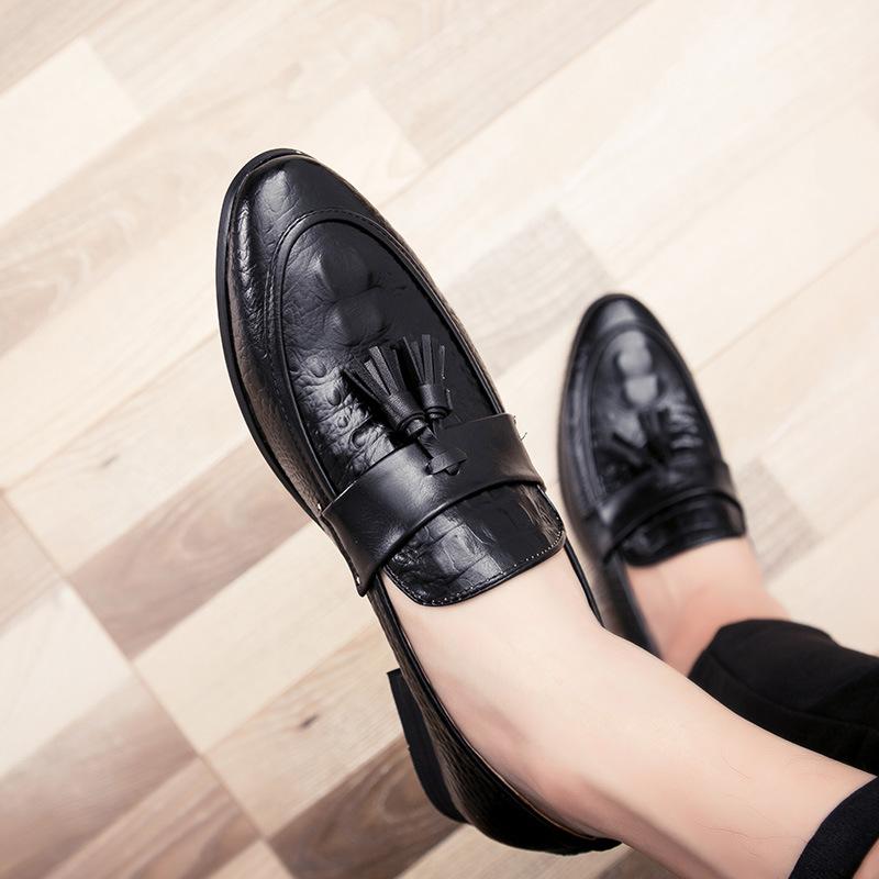 

Dress Shoes Summer Men's British Casual Set Foot Leather Pointed Tassels Small Hair Stylist Breathable Men, Black