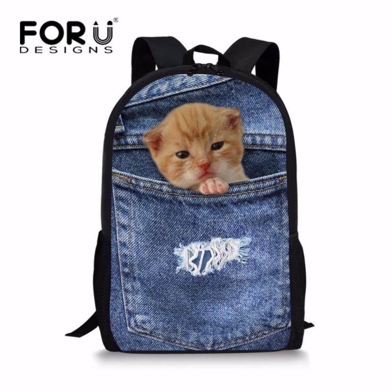 

Personalized Teen Girls School Bags Cute Denim Cat Schoolbag For Kids Primary Junior Student Bookbag Mochila