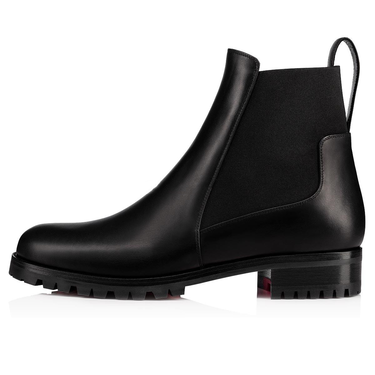 

Women Leather boot ankle boots red bottom high heels chunky heeled booty Marchacroche Black Calf Leathers Ankles Booties platform heel rubber soles