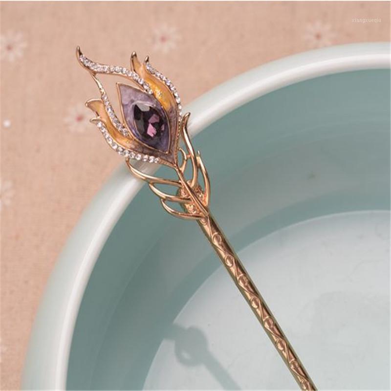 

Gold Crystal Hairpins Bride Peacock Hair Sticks Queen Enamel Jewelry Romantic Headdress Fork Wedding Accessories Clips & Barrettes, Golden;silver