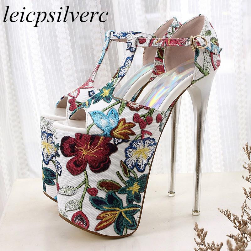 

Women Sandals Shoes Super High Heel Peep Toe T-strap Buckle Platform 2021 Summer Sexy Fashion Party Dress Wedding Red Brown, Black